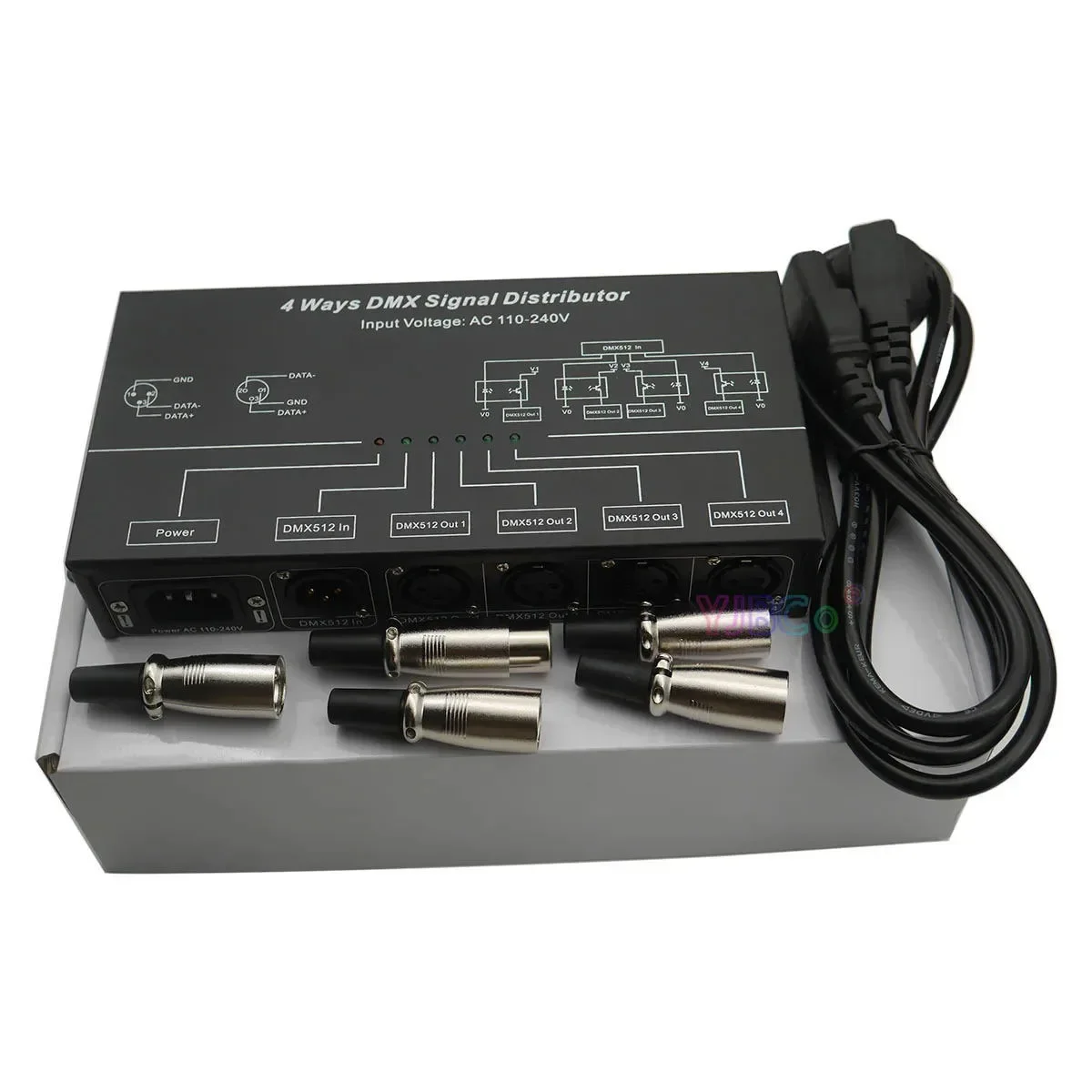 DMX512 Amplifier Splitter DMX Signal Repeater 4 Ways 4 Output Ports DMX Signal Distributor AC100V-240V DMX124