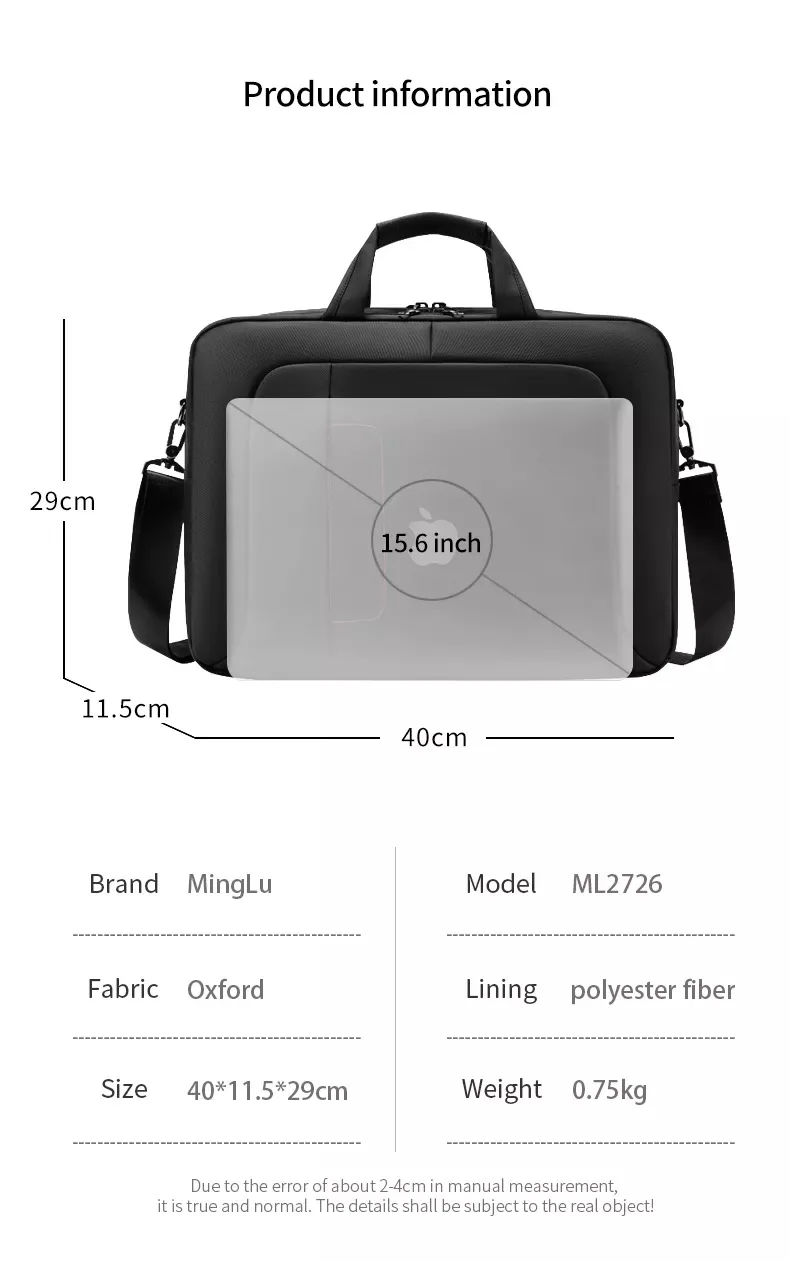 Maletín Oxford negro impermeable para hombre, bolsa de mensajero para ordenador portátil de negocios con logotipo personalizado