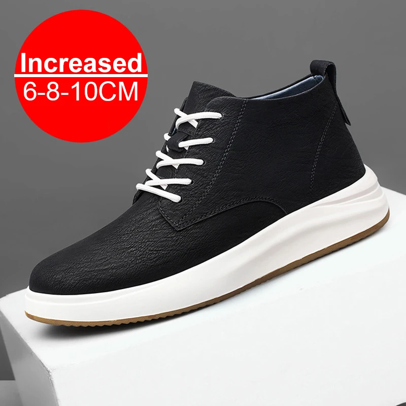 

Luxury Genuine Leather Elevator Shoes Men's Sneakers Height Increasing Invisible 8CM Heighten Sports Man Taller Black Lift Shoes