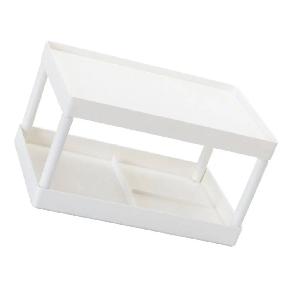 

1pc Desktop Storage Shelf White Premium Pp Compact Double-Layer Stand For Home Office Dormitory Table Organizer Stationery