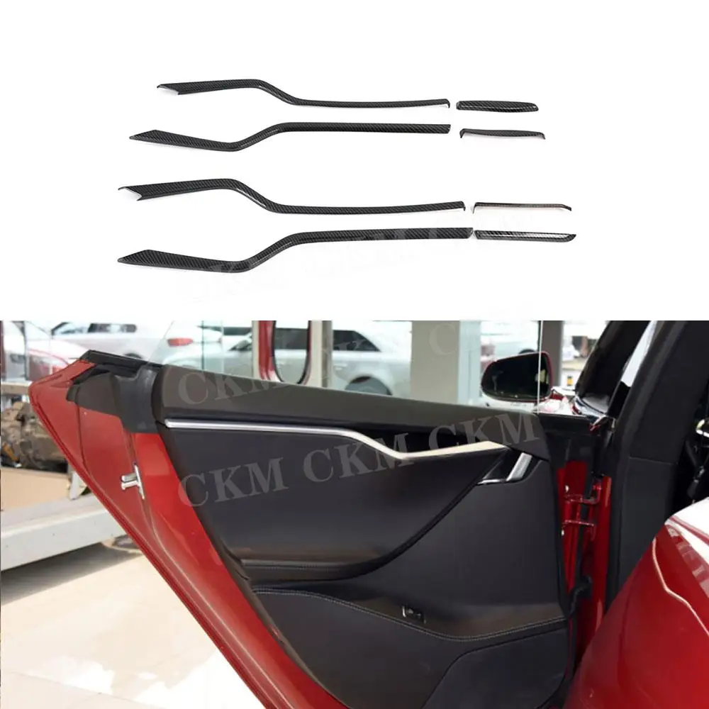 

Carbon Fiber 8Pcs Decoration Accessories Car Inner Door Cover Interior Mouldings Trims for Tesla Model S 2016 2017 2018 2019