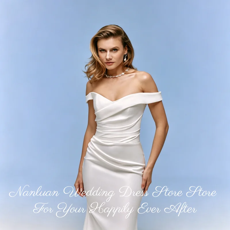 Cross Ruched Corset Satin Mermaid Wedding Dress Fold Over Off Shoulder Chapel Train Vestidos de Novia Customized