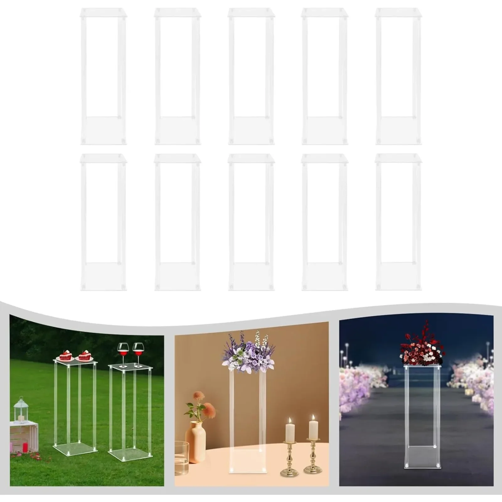 10 PCS Acrylic Wedding Flower Stand 23.6in Tall Clear Geometric Vase Column, Floral Display Holder Rack for Wedding Centerpieces