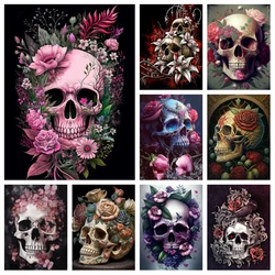 Halloween Flower Sugar Skull Diamond Painting Art Mexican Day Of The Dead Horror Death Skeleton Rose Crystal Cross Stitch Decor