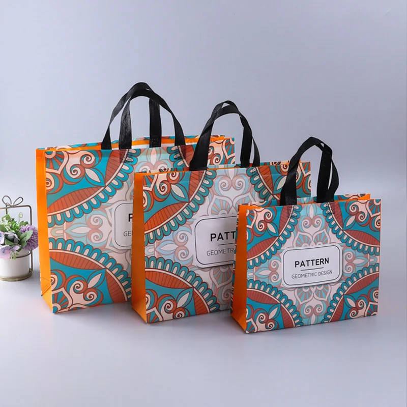 200Pcs film caoted Reusable Gift Bags With Handles Non Woven Gift Bags shopping Bags