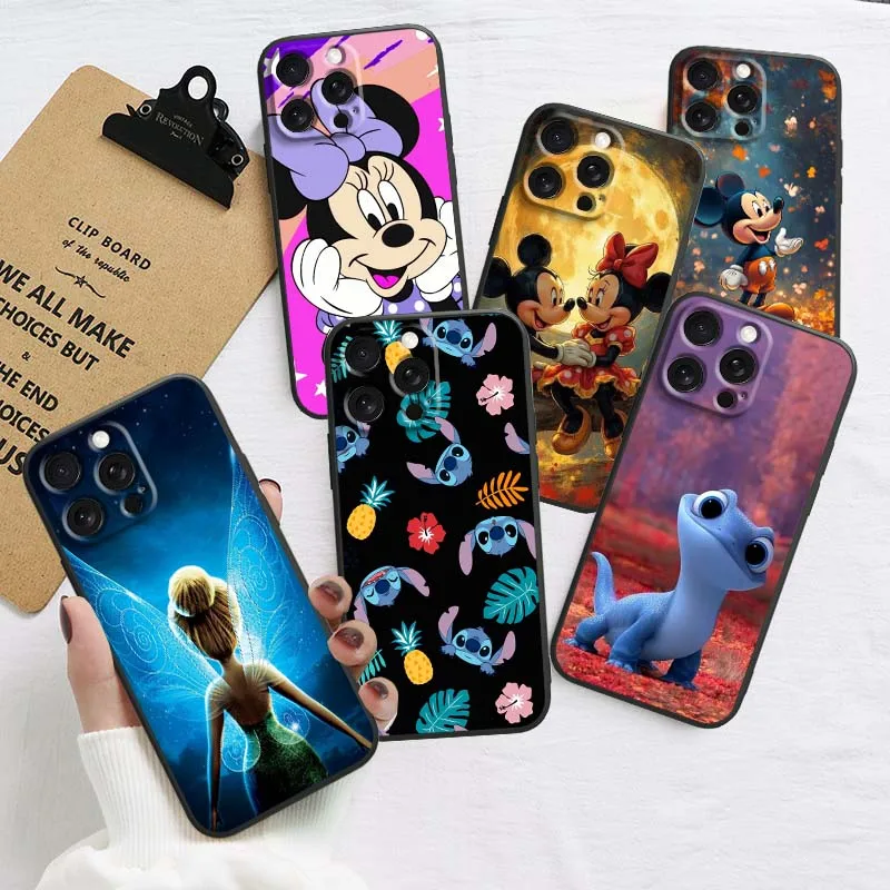 

Disney Cartoon Mickey Minne Phone Case For Apple iPhone 17 16 16E 15 14 13 12 11 Air Pro Max Plus Black Soft Silicone Cover