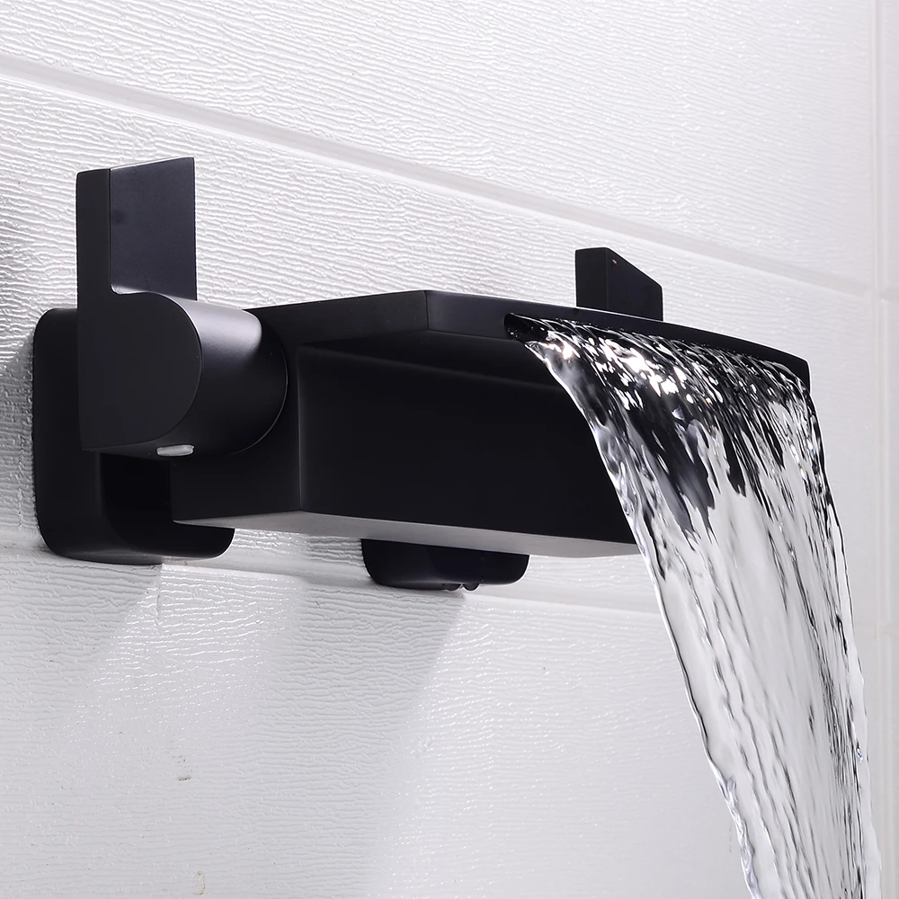 Imagem -04 - Becola Black Banheiro Cachoeira Banheira Torneira Deck Mount Dual Handle Latão Banheira Torneira do Chuveiro Misturador Banheira Tap