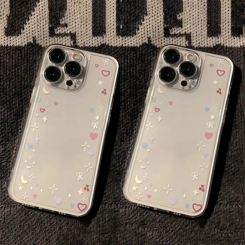 Bunte Mondbogen-Liebesherz-Handyhülle für Samsung Galaxy S26 S24 S23 S22 S25 Ultra Plus Transparente Hülle S22+ S23+ S24+ S25+