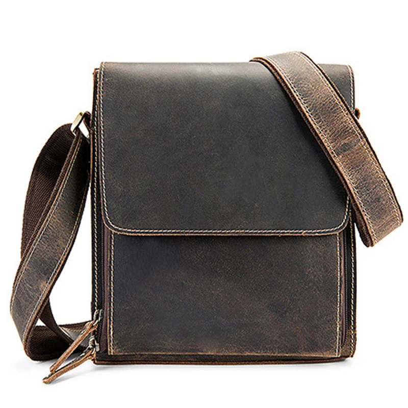 

Men Crossbody Casual Bags Genuine Leather Shoulder Messenger Crazy Horse Wholesale Free Shipping