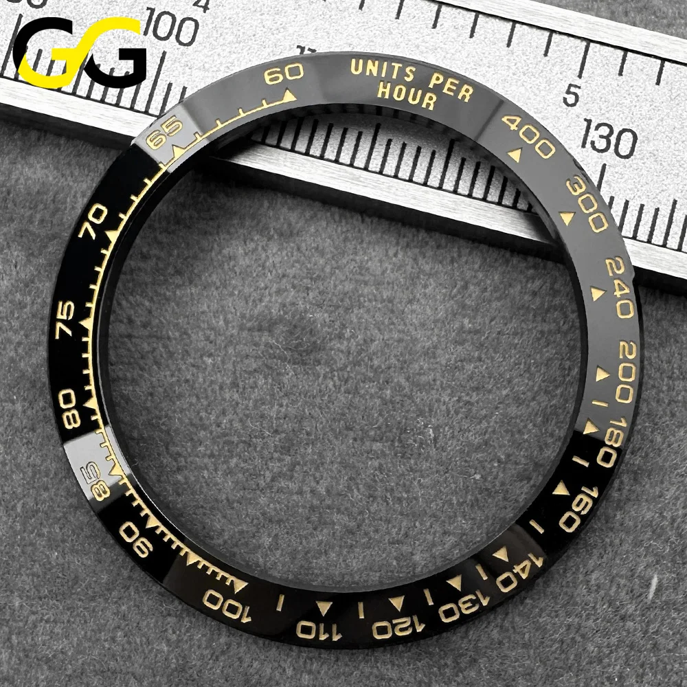 38,5mm * 30,5mm Hochwertige Keramik-Lünette Uhrenteile Zubehör Abgeschrägte Edle Weißgold-Textur Schwarz Kaffeefarben Lünette – Detail 7