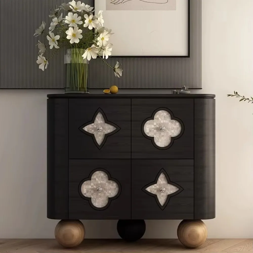French Vintage Solid Wood Clover Sideboard, Multi‑Purpose Storage Cabinet for Dining Room Living Room Home Furniture