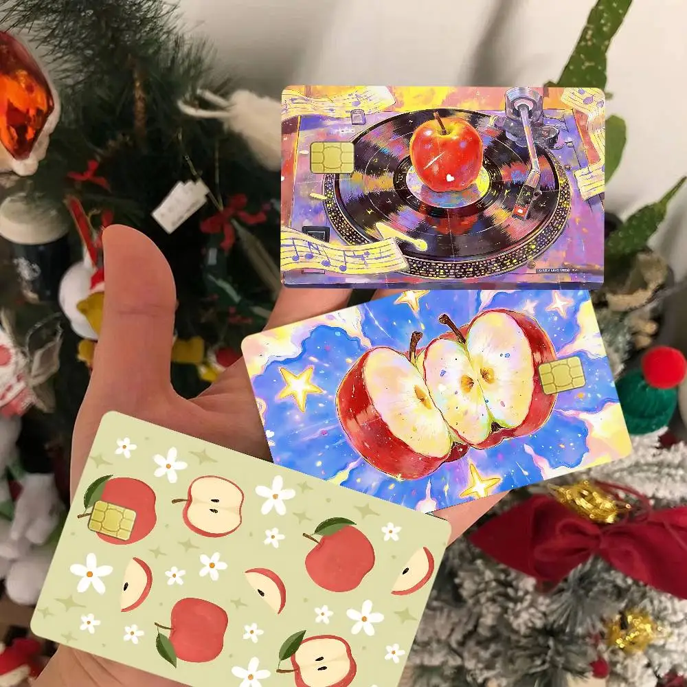 Classic Delicious Apple INS Style Fruit 2024 Anime Cartoon Skin Stickers Film Tape Case For Big Credit Debit Card Front Side