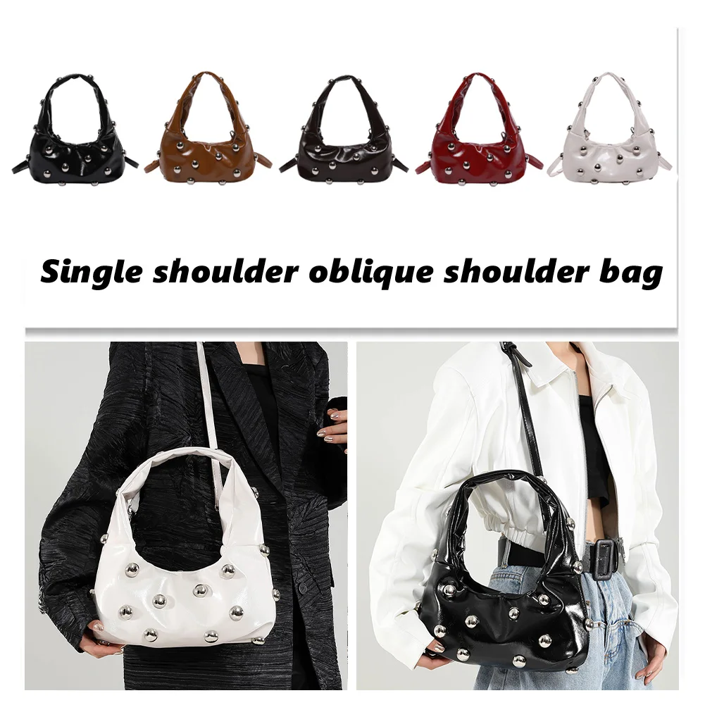 

Women PU Rivet Shoulder Bag Stylish Crossbody Bag Adjustable Strap Trendy Underarm Bag Fashion Tote Handbag Chic Hobo Bag