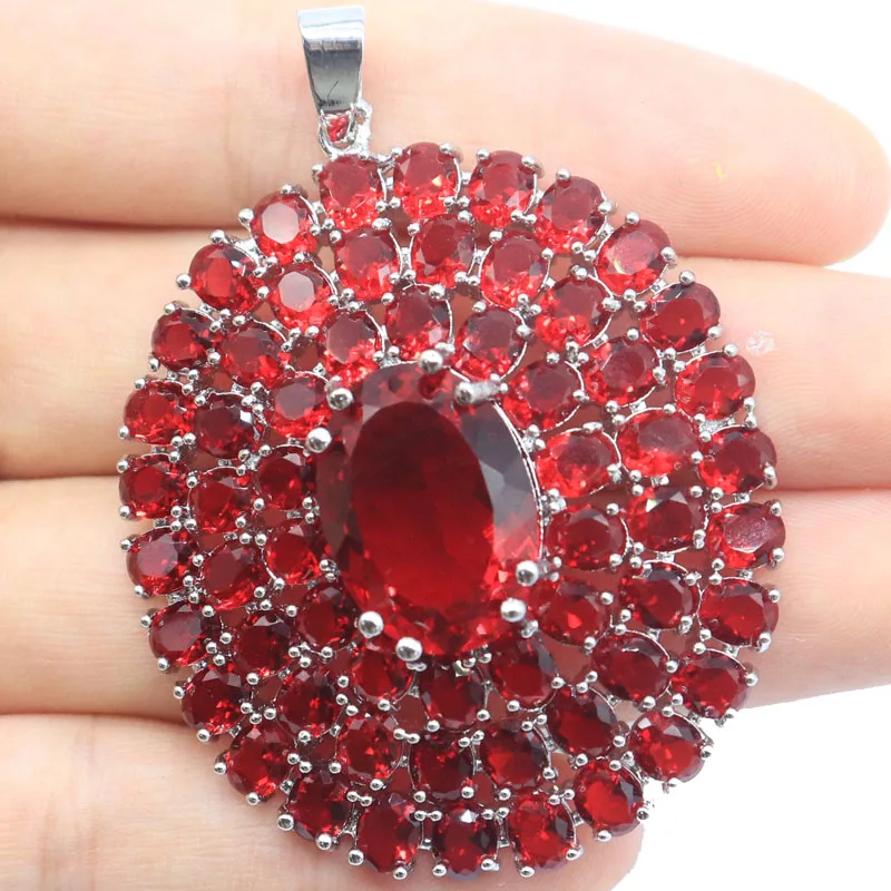 Buy 6 Get 1 Free 56x40mm Big Gemstone 15.85g Red Blood Ruby Women Dating Silver Pendant