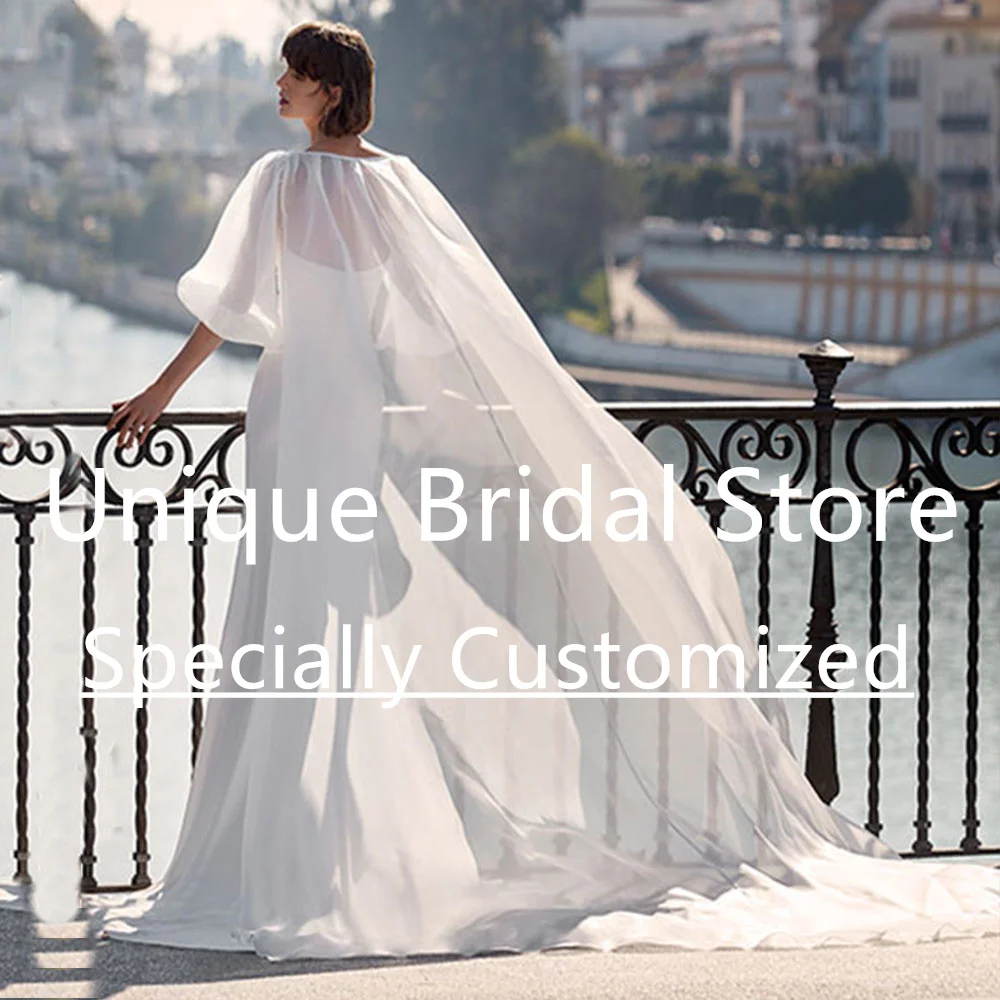 Customized Fashion Mermaid Bridal Gown Puff Long Sleeve Sweetheart With Crystal Draped High Split Shawl Brush Train Vesti