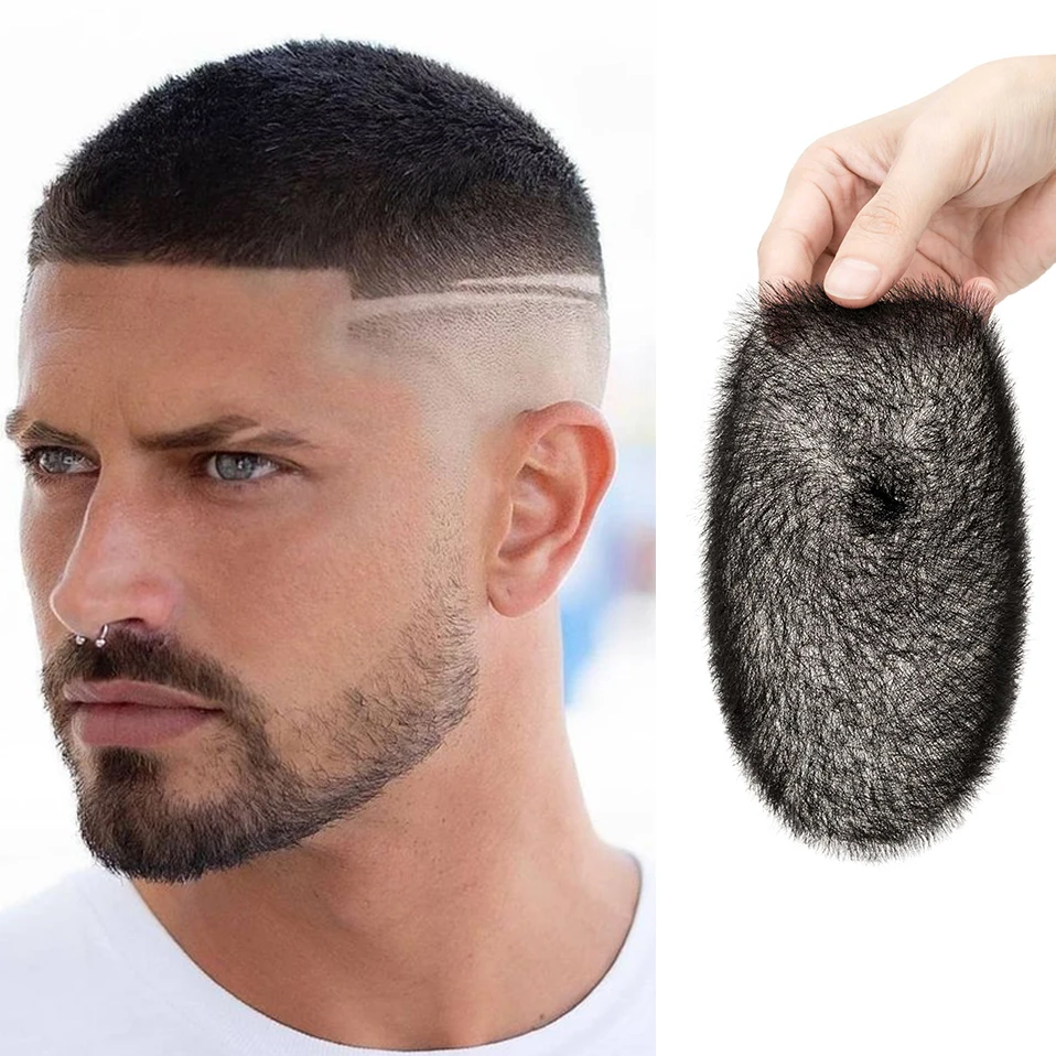 SEGO 100% Echt haar Heren Kort Buzz Cut Haar 13x18cm Dunne huid PU Mannen Toupetje Transparante Biologische Hoofdhuid Echt haar Topper