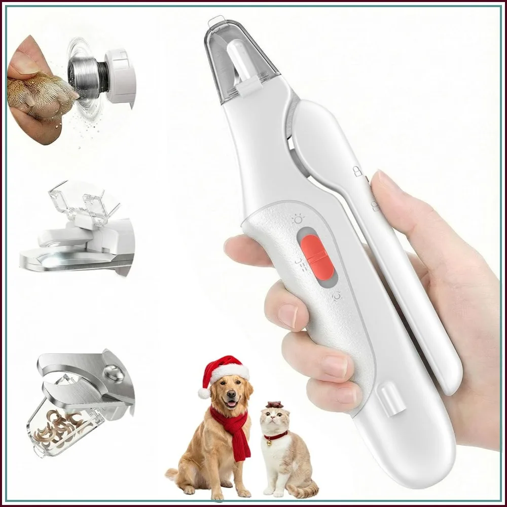 2-in-1 Dog & Cat Nail Clippers Trimmers for Large Medium Small Pets, USB Rechargeable with LED Light & Catcher