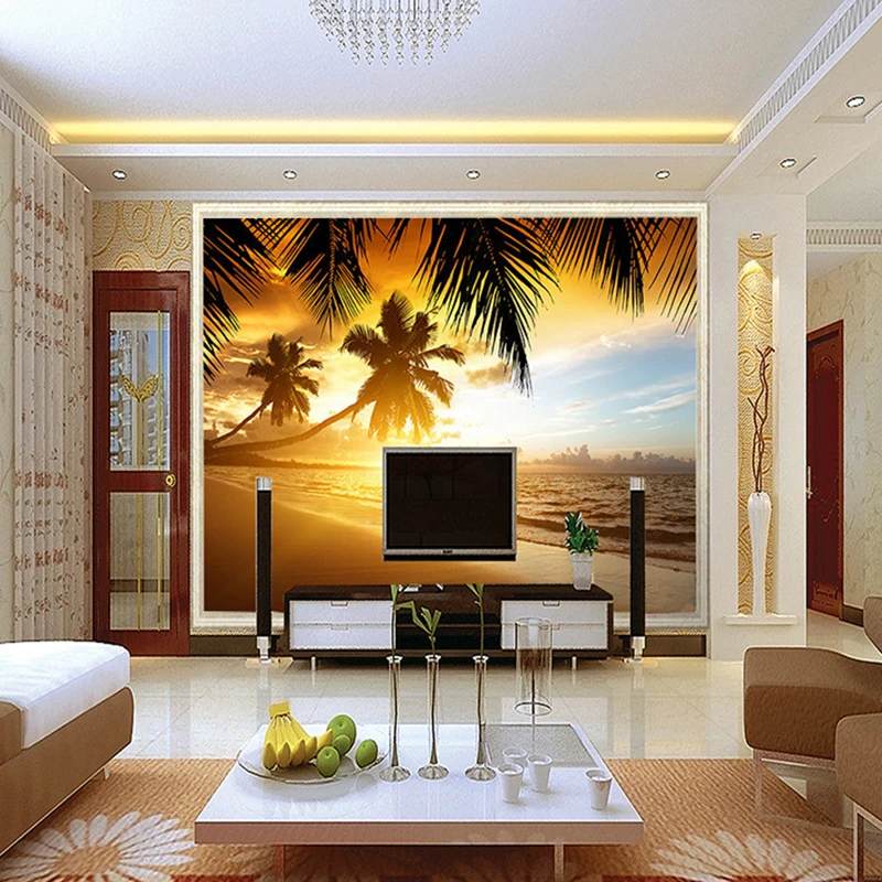Customized products 3D Poster Photo Wallpaper Living Room TV Background Wall Sunset Glow Coconut Sea Landscape Mural bedroom 8d