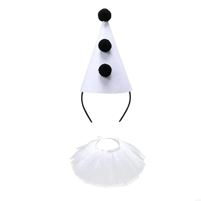 2026 New Carnivals Clown Costume Set with Accessory for Women Men Coned Hat Ruffle False Collar for DressingUp Party and Stage
