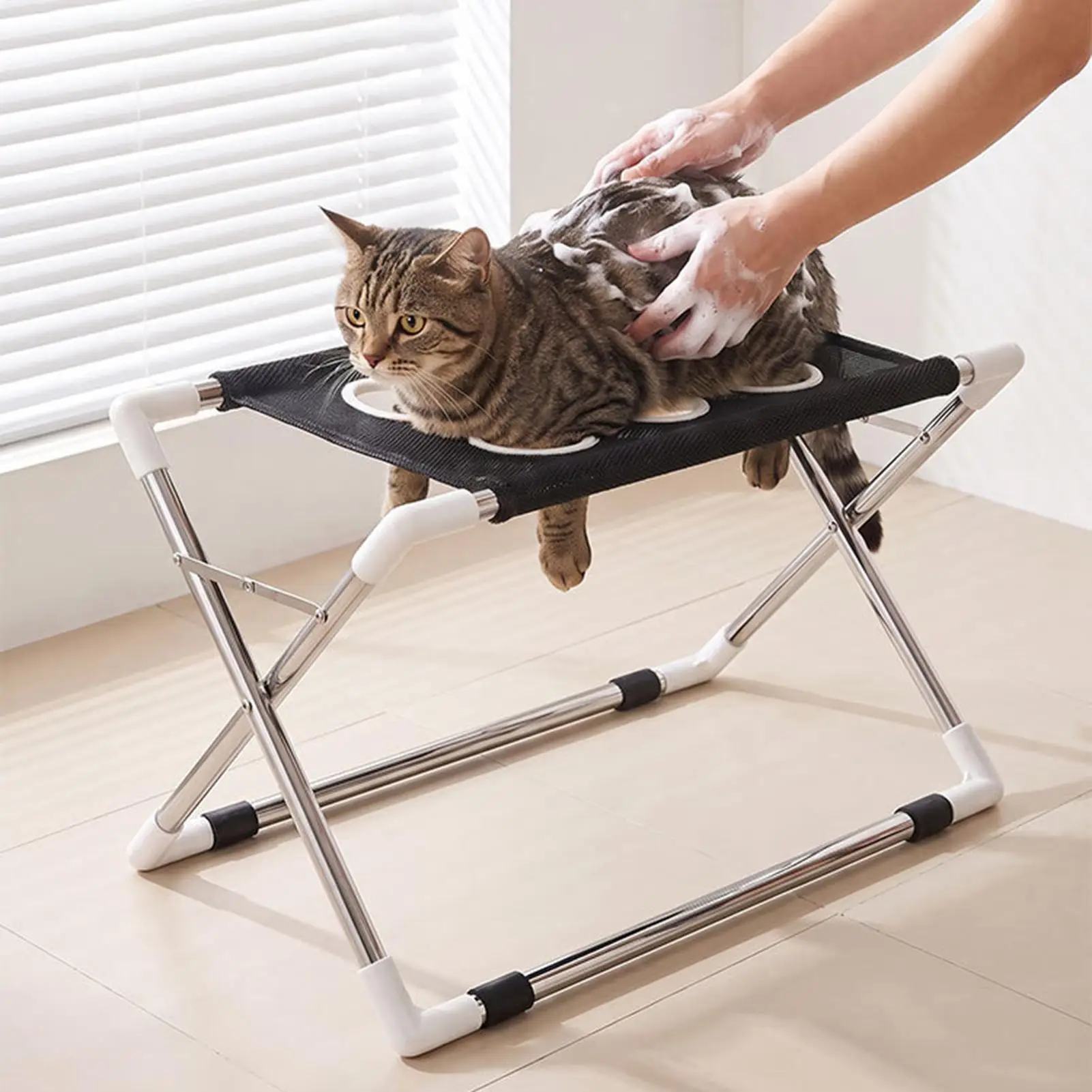 Cats Washing Support Frame Foldable Pet Grooming Hammock Stand Detachable Nail Triming Rack For Small Pets Cat Dog Bathing