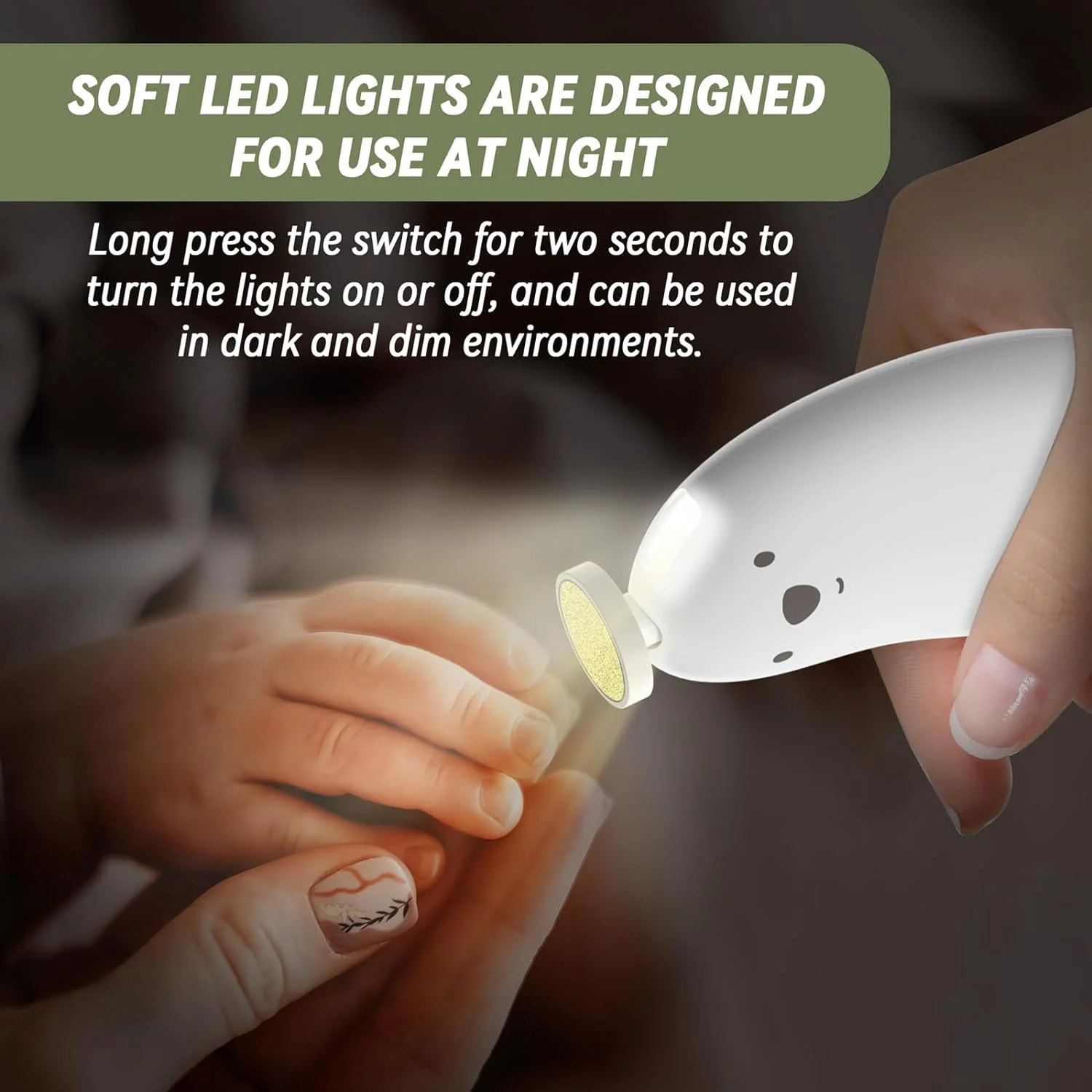 AA94-Baby Nail Trimmer Electric, Rechargeable Baby Nail Clippers With 6 Grinding Heads And LED Light, Safe Baby Nail File Durabl