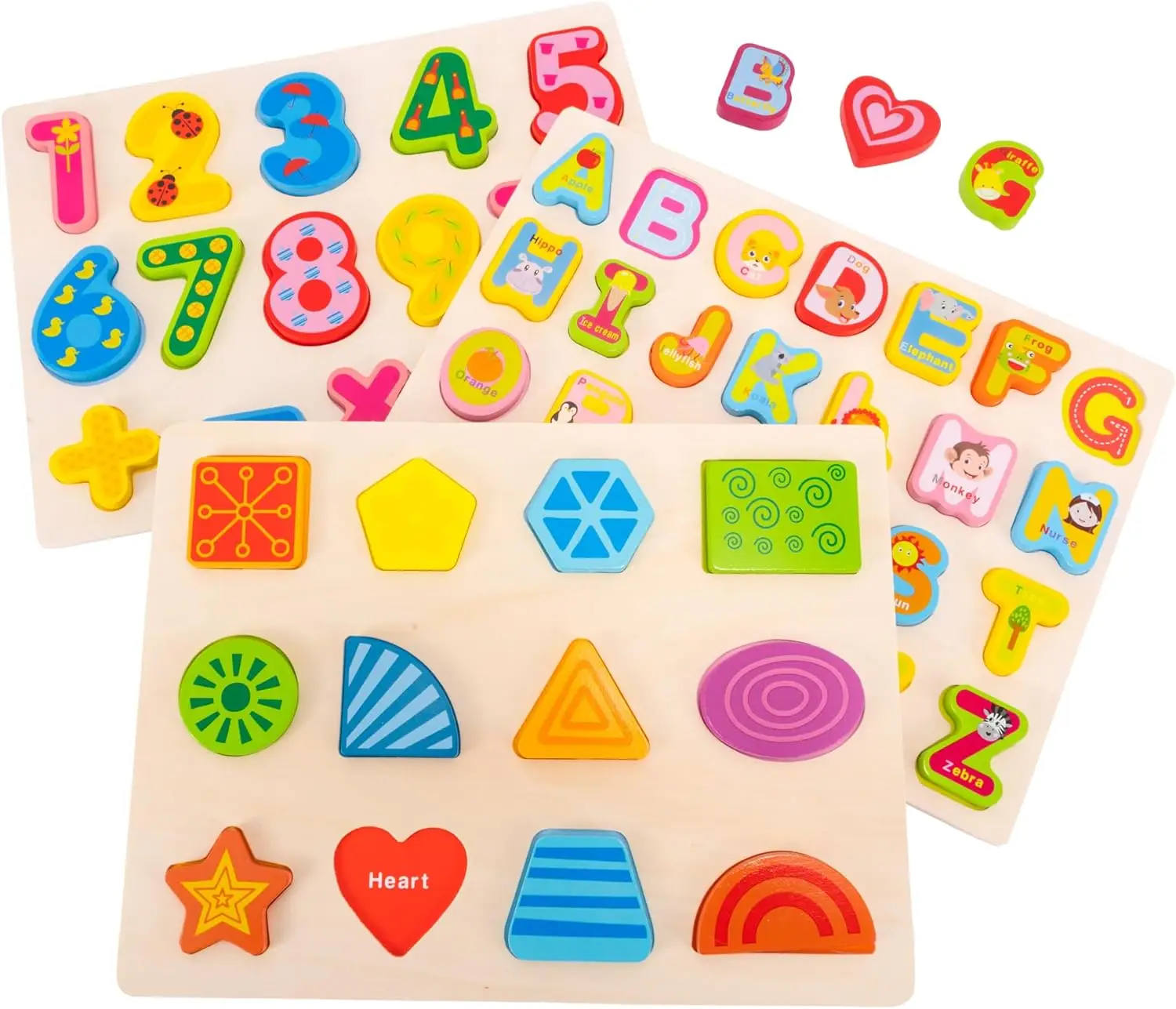 

Wooden Alphabet Number Shape Learning Puzzles for Toddlers, 3 in 1 ABC Letter Puzzle Board Set for Kids Ages 3-5 Educational Alp