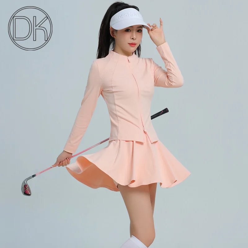 Golf Wear Women Korean Luxury Windproof Jacket Zipper Skirt Tennis Badminton Skort Active Wear Yoga Fitness Workout Clothes New