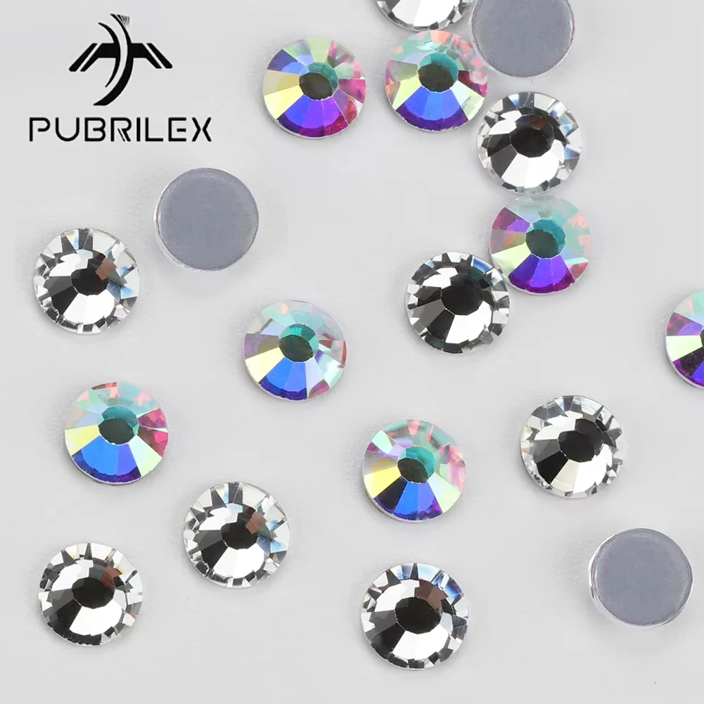 PUBRILEX Crystal AB Hotfix Strasssteine, klar glänzend, flache Rückseite, für Kleidungsstücke, Hochzeitskleider, Accessoires – Detail 3