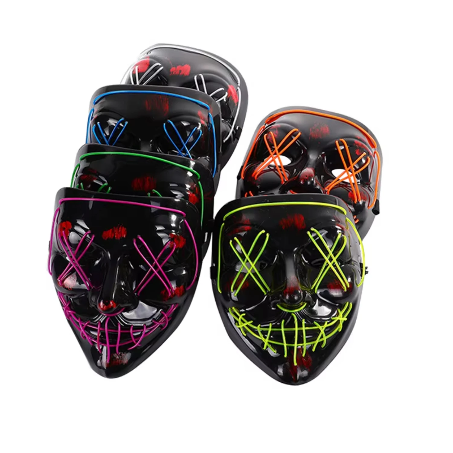 Wholesale Price Cheap Halloween Mask Led Glowing Mask Black V Word With Blood Horror Facepiece