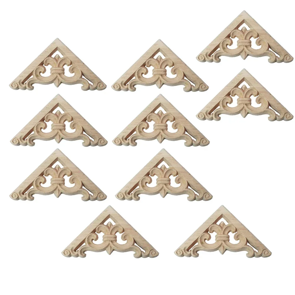 10PCS Flower Carving Natural Wood Appliques for Furniture Cabinet Unpainted Wooden Mouldings Decal Decorative Figurines 6/8/12cm