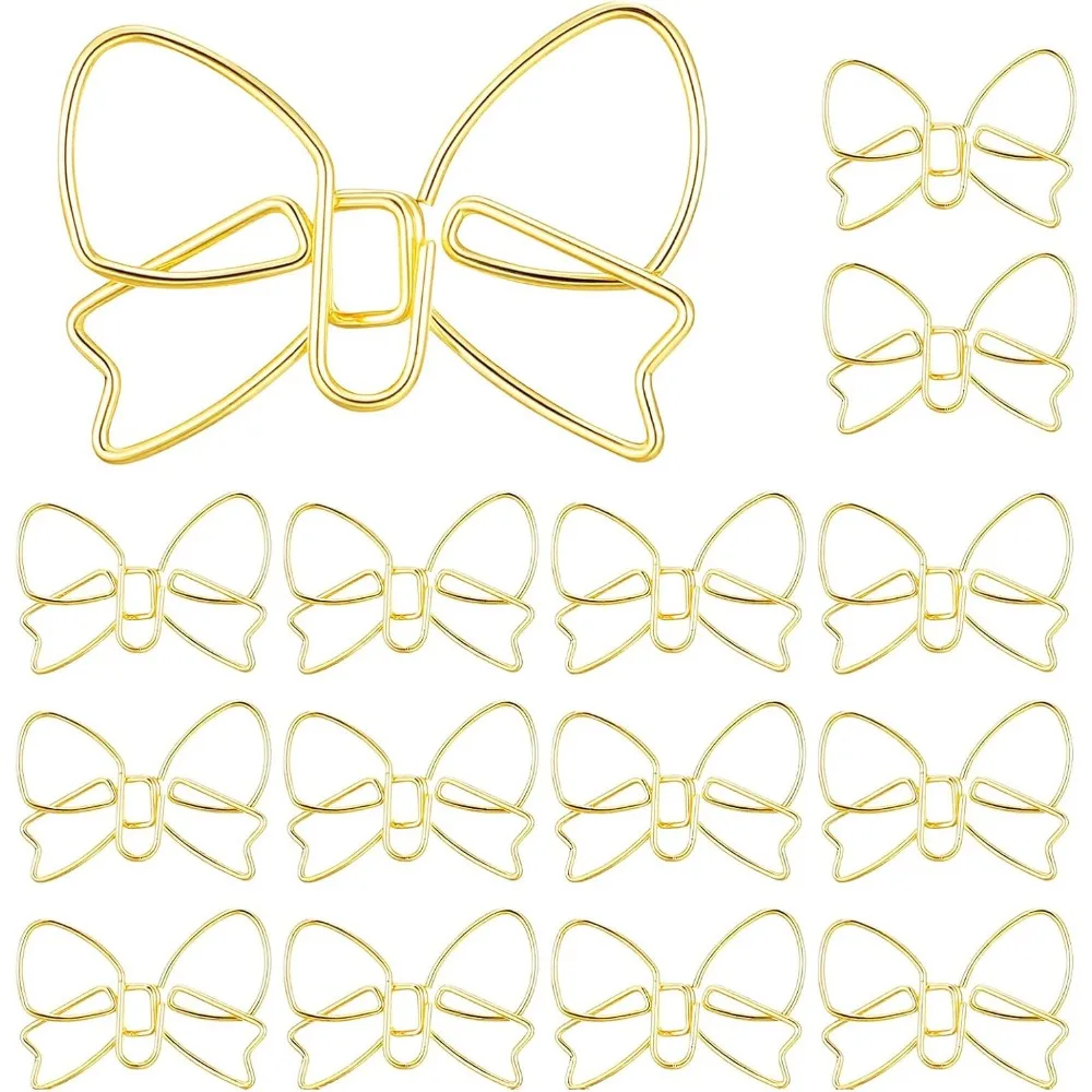 15Pcs Mini Bow Paper Clips, Gold Fancy Clips, Bow Bookmark Office School Supplies, Wedding Decorations