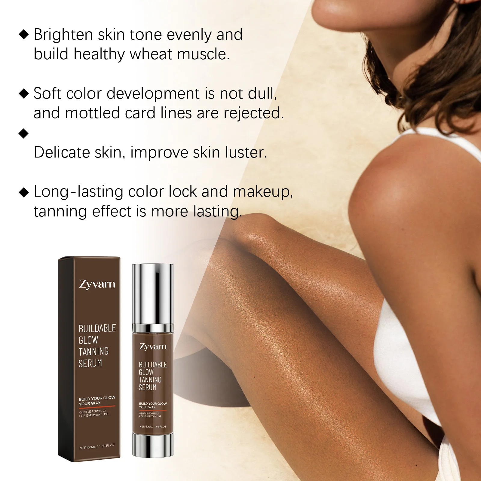 Self Tanning Serum Sunless Tanner Buildable Glow Natural Bronze Gradual Tan Drops Face Body Serum Long Lasting Sun Kissed Glow