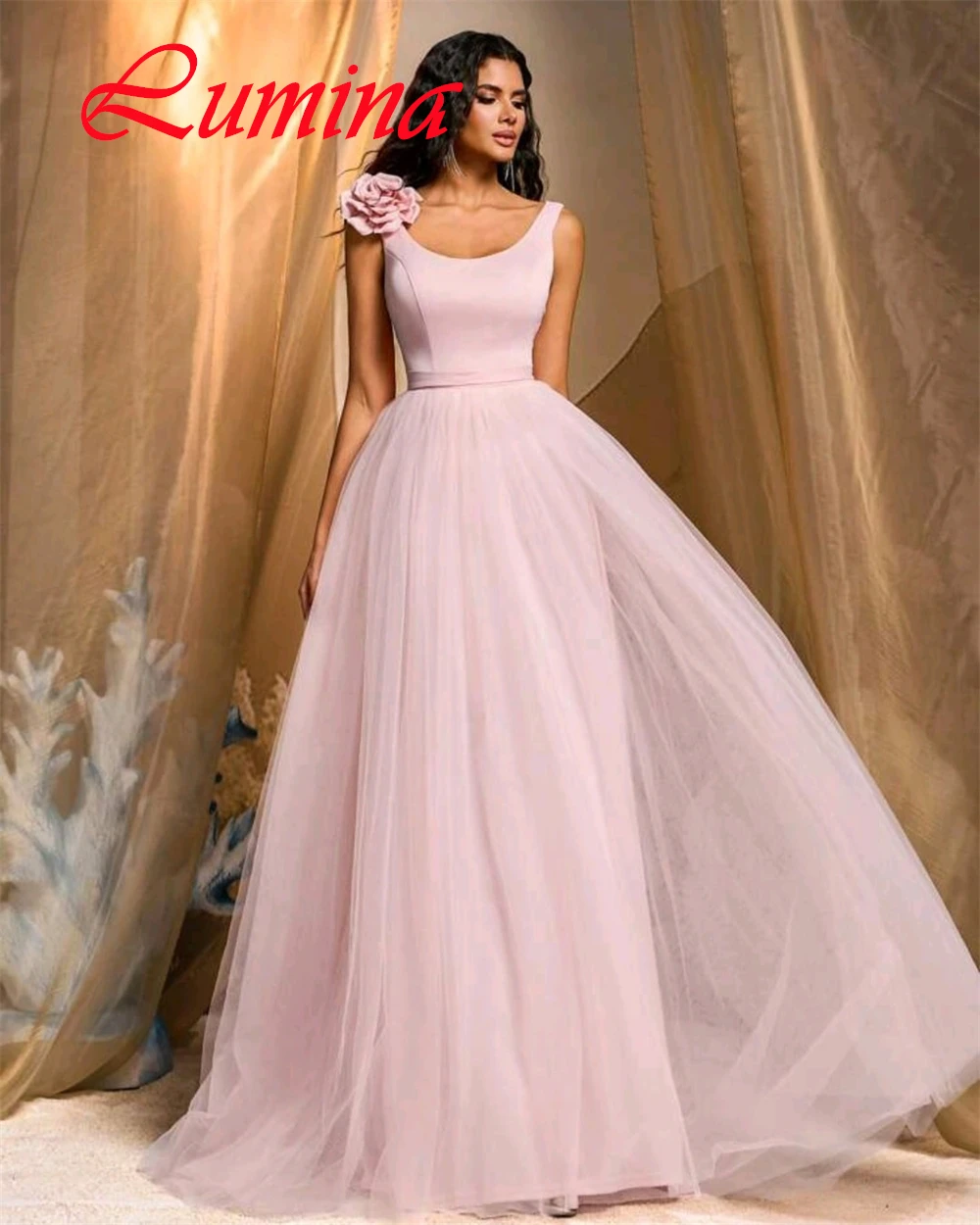 Maßgeschneidertes klassisches rosa Organza-Abendkleid, exquisites Partykleid mit U-Ausschnitt und Spaghettiträgern, zartes, rückenfreies Heimkehrkleid