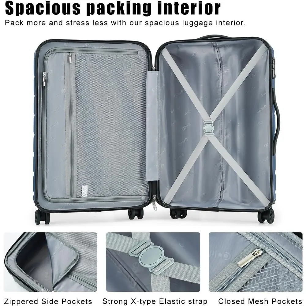 Coolife 24 Lightweight Teal Blue Hardside Spinner Suitcase with TSA Lock & USB Port, Expandable