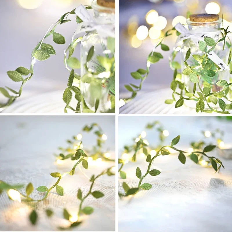 LED Golden Leaves String Light ghirlanda a batteria per soggiorno camera da letto festa matrimonio capodanno decorazione natalizia