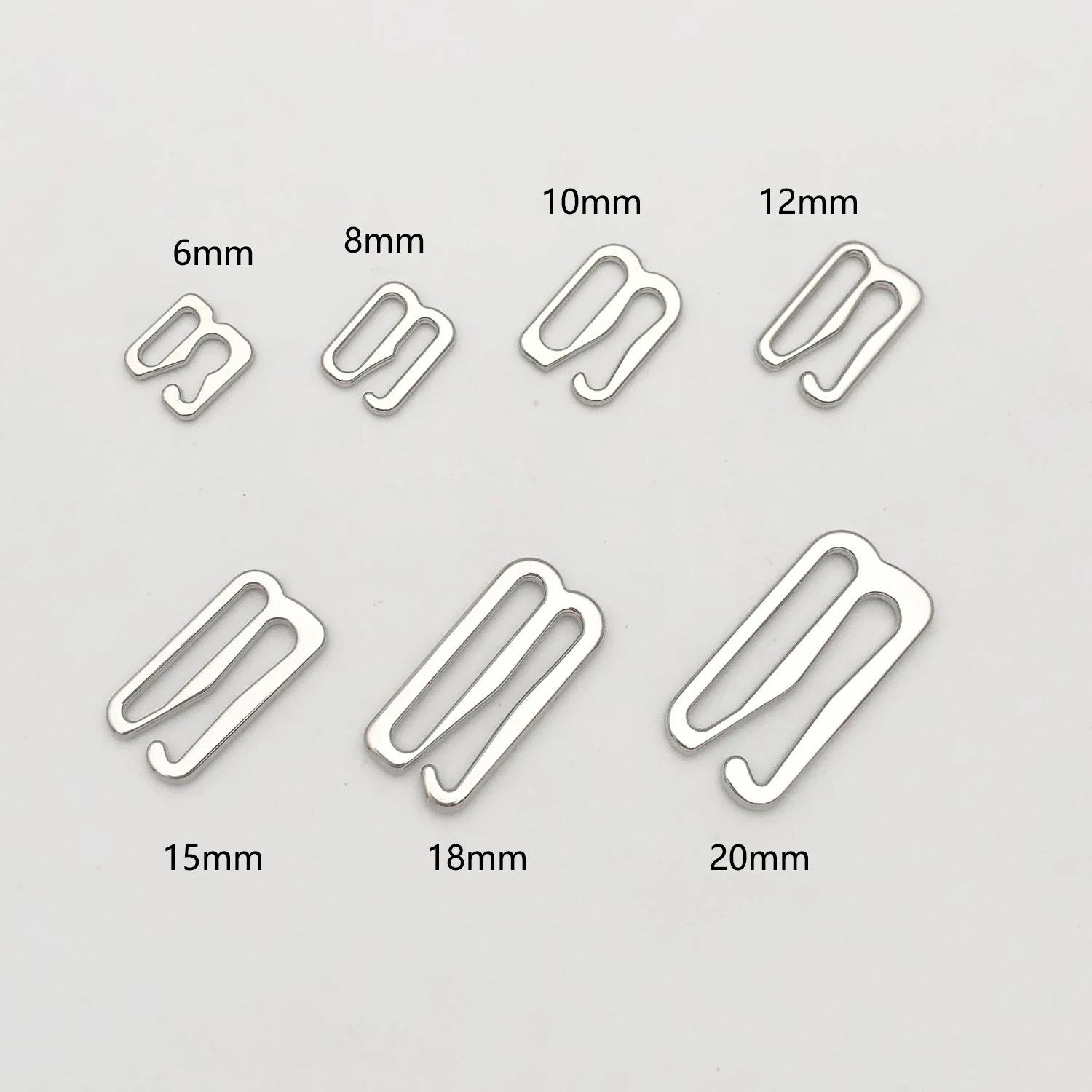 200 pcs / lot  Nickel plated bra silver hook 6mm~20mm