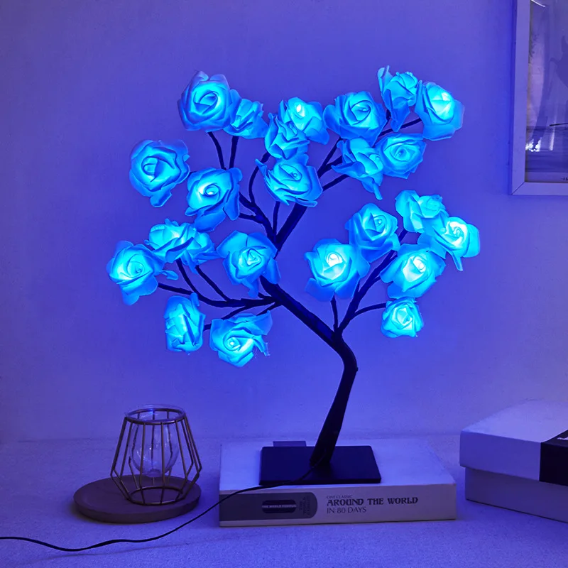 E2 LED Rose Artificial Flower Tree Desk Lamp USB Powered Night Light Bedroom Living Room Party Wedding Decoration Rose Flower