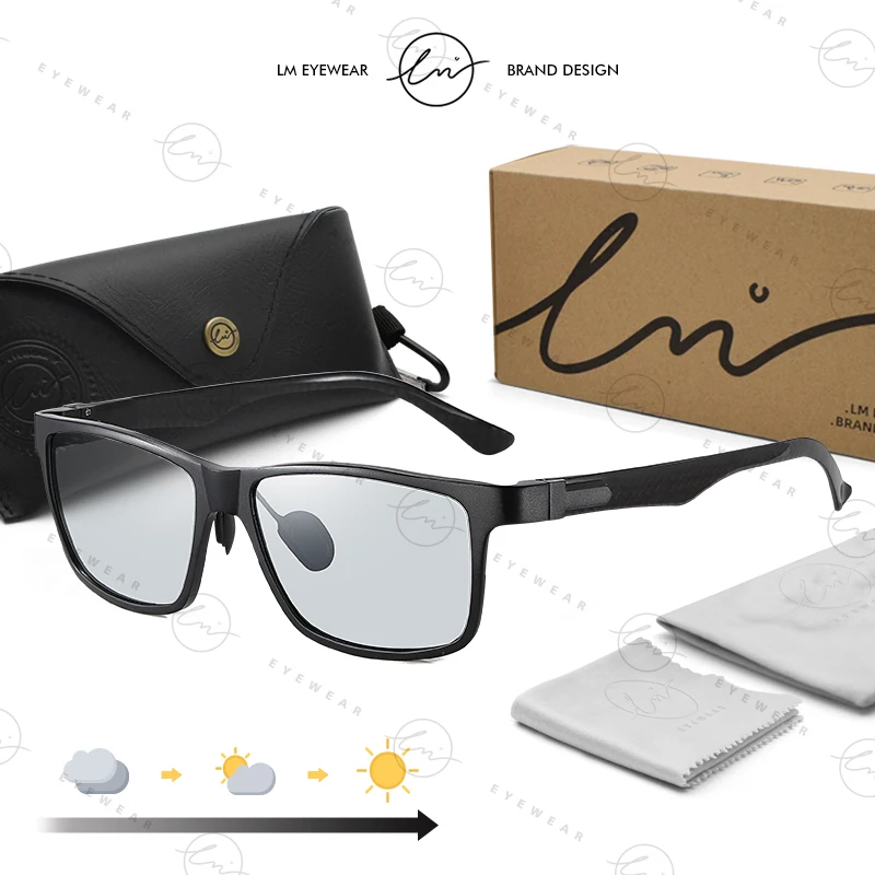 LM Brand High Quality Carbon Fiber Sunglasses Polarized Man Photochromic Sun Glasses Woman Anti-glare Chameleon Goggle zonnebril