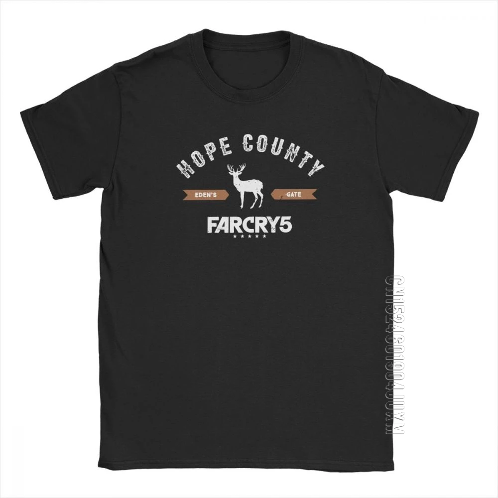 Far Cry 5 T-Shirts Edens Gate T Shirts For Men Short Sleeves Vintage Game John Seed Hope County Cross Tee Shirt Cotton Tops New