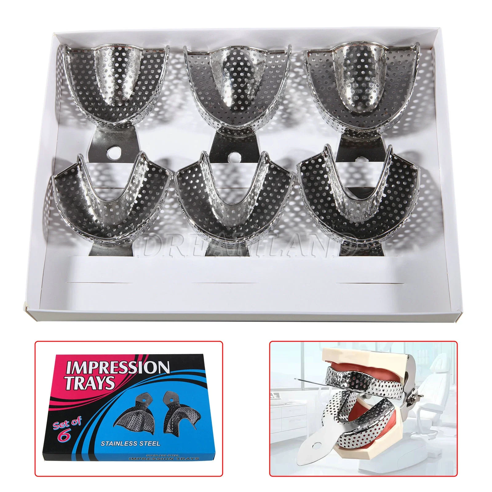

Dental Impression Trays Autoclavable Metal Perforated Stainless Steel 6 Pieces