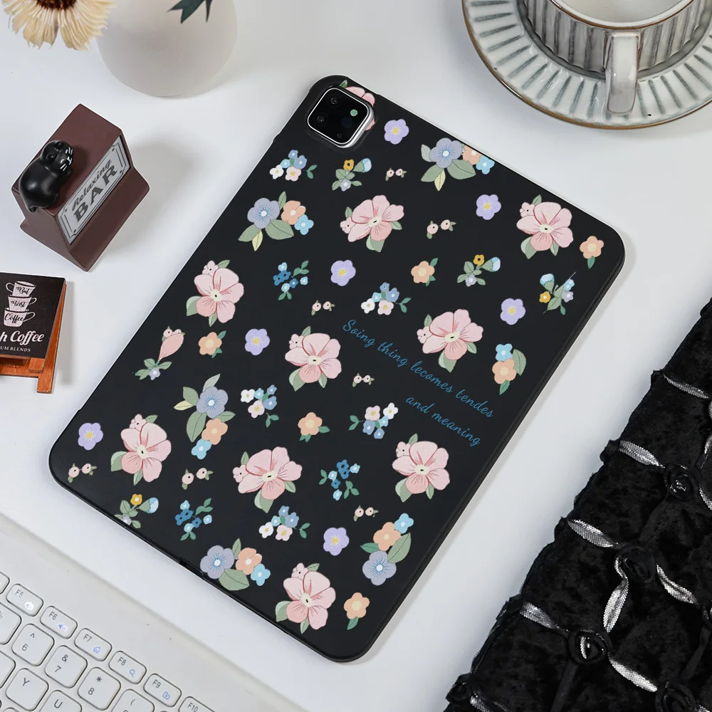 Black Background Pastel Floral Quote Matte Tablet Case For Xiaomi Redmi Pad 6S 7S 6 7 8 Pro Pad 2 Pro 12.1Inch Protective Cover