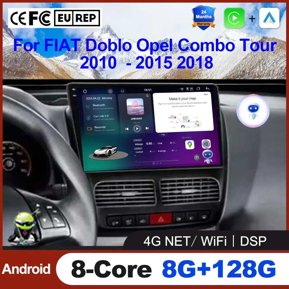 Android 16 Auto Car Radio GPS Navigation For FIAT Doblo Opel Combo Tour 2010  - 2015 2018 Stereo Video Player Wireless Carplay