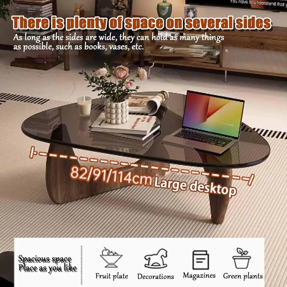 طاولة قهوة زجاجية عتيقة مع قاعدة من الخشب الصلب وسطح زجاجي رمادي للمكتب المنزلي #6