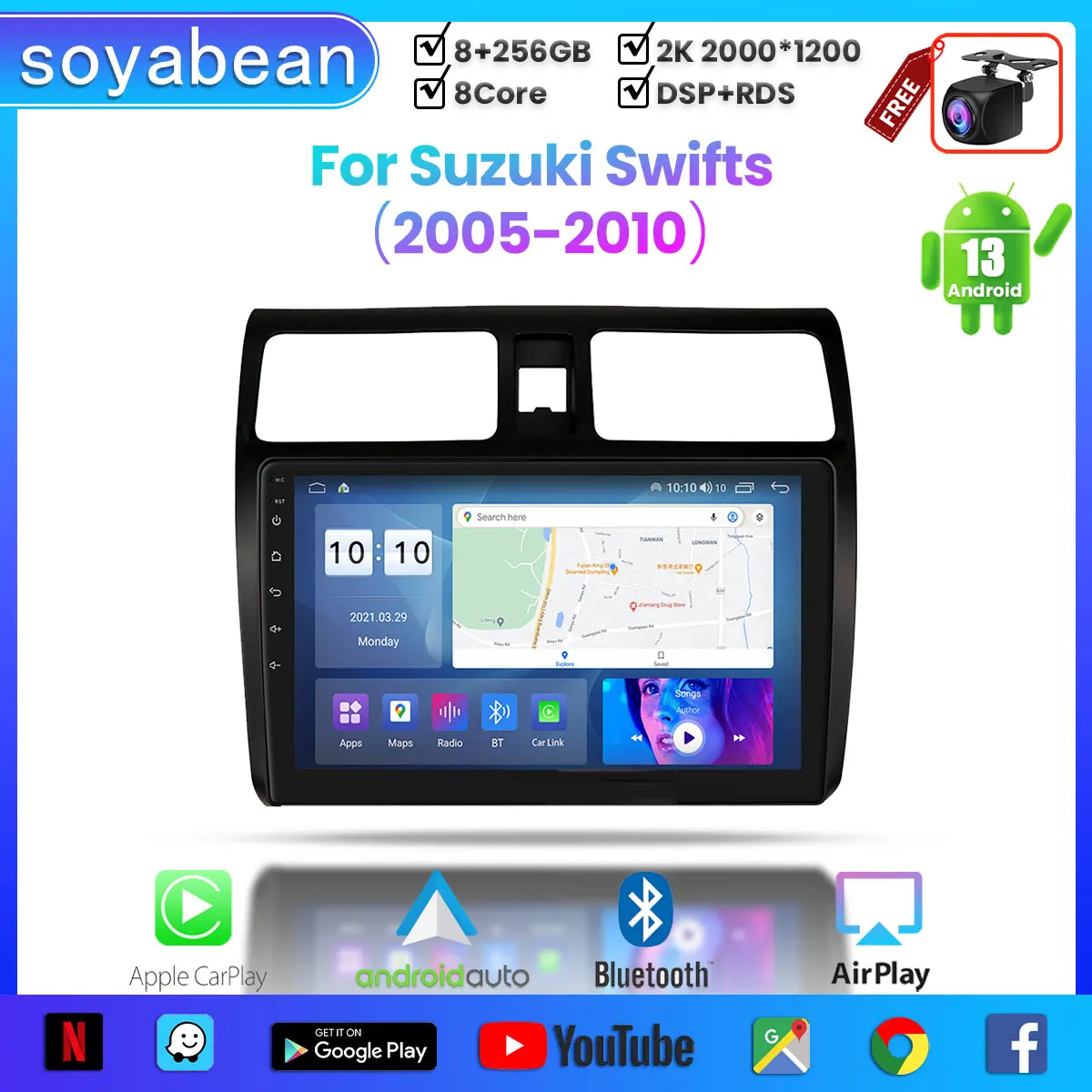 

Автомобильный радиоприемник Android 13 для Suzuki swiches 2005-2010, 10-дюймовый мультимедийный плеер с 4G WiFi Car Carplay и 2Din GPS-навигацией.