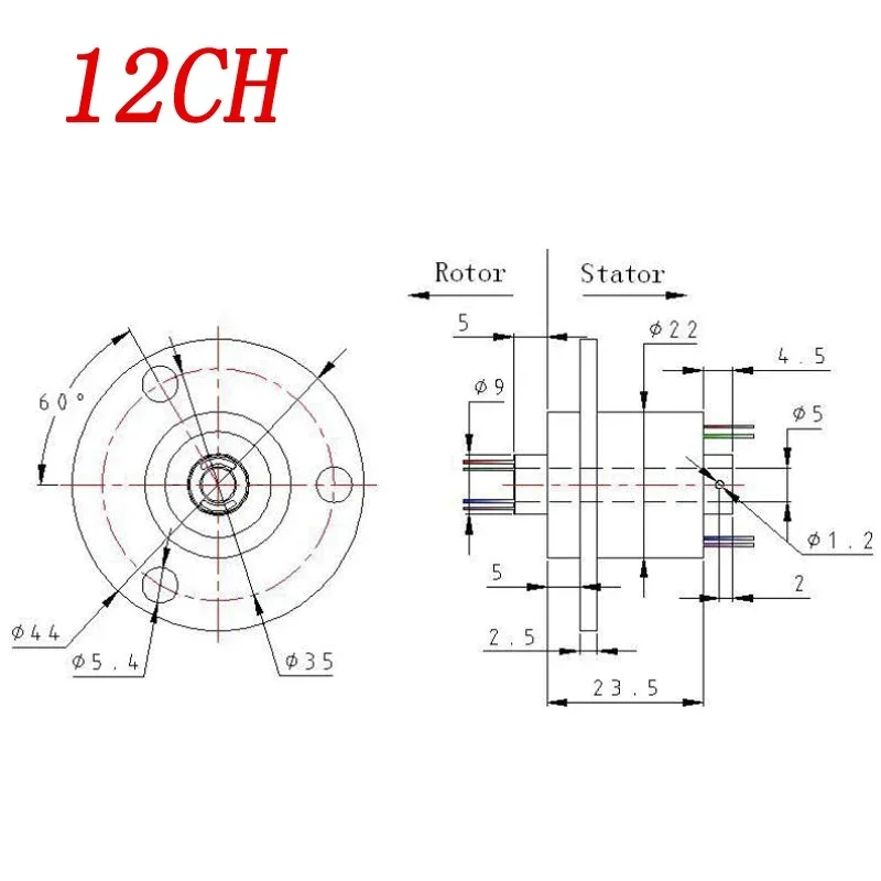 1 pz foro diametro 5mm 2A 2CH 4CH 6CH 12CH anello di contatto conduttivo albero cavo tensione di scorrimento 220VAC/DC giunto rotante di raccolta