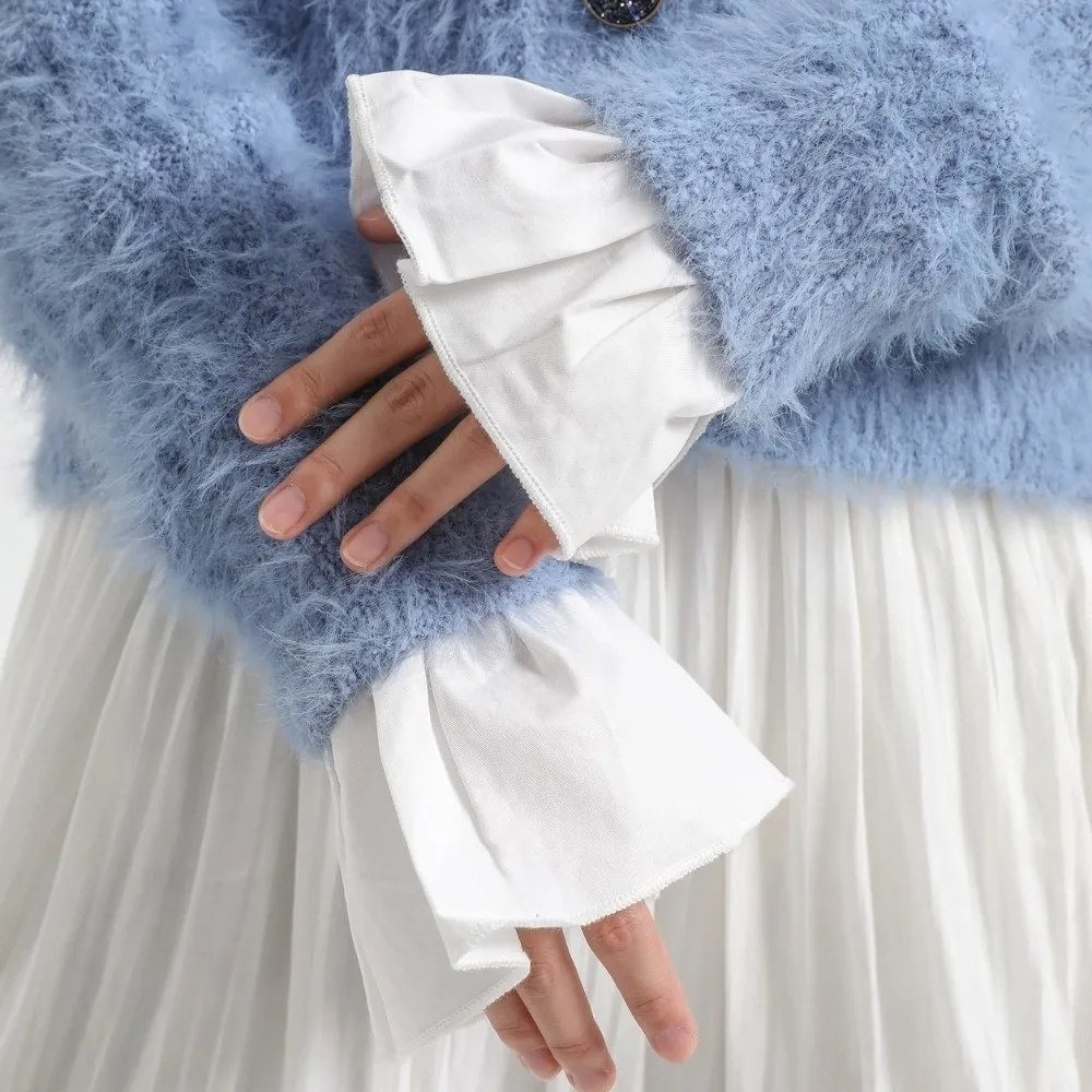 

Sweet Ruffles Pleated Fake Sleeves Chiffon Detachable Cuffs Fake Flared Sleeves Ruched Lolita Fake Cuffs Blouse Wrist Warmers