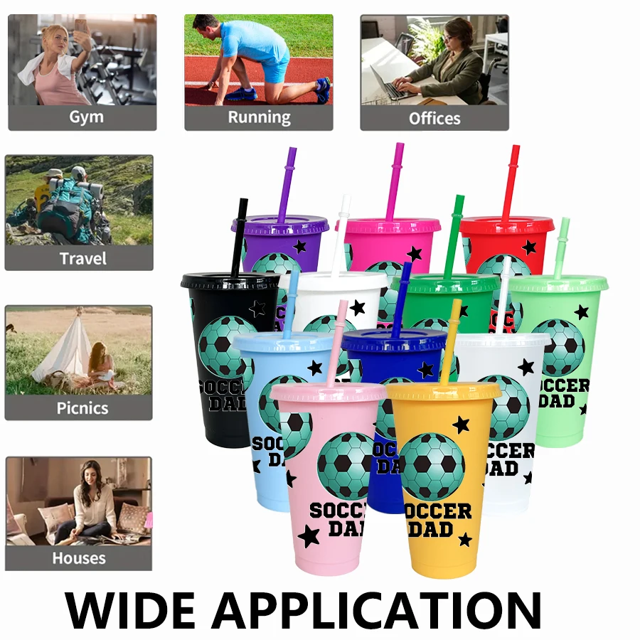 12pcs/set Football Star Pattern 26oz Colored Plastic Party Cold Cup for Birthday/back-to-school Gift Gameday Drinkware