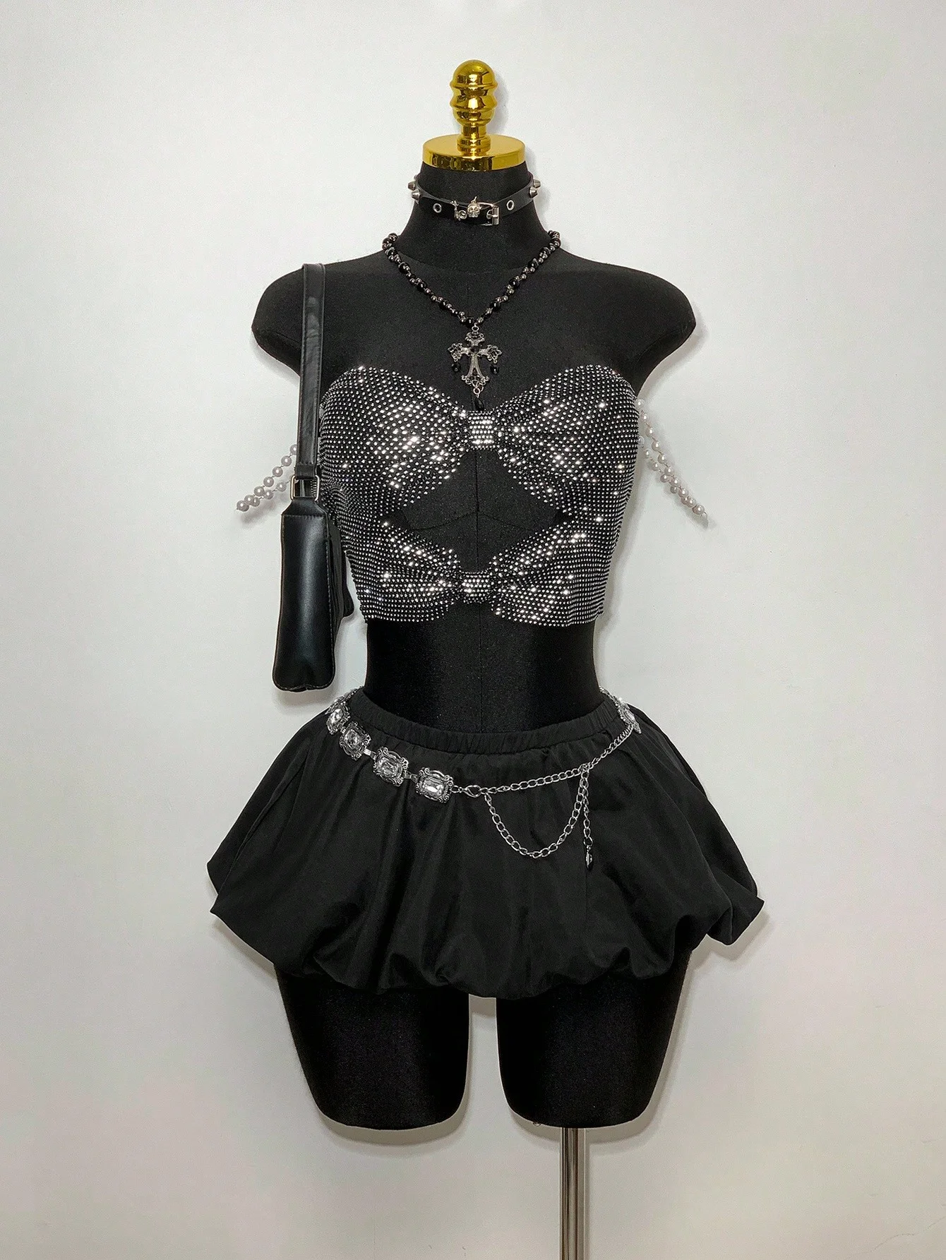 Women Rhinestone Mesh Sleeveless Tube Tops Sexy See Through Hollow Fishnet Pearl Sling Tank Top Birthday Party Camisole