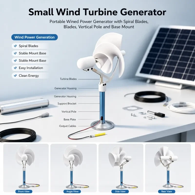 Mini Horizontal Spiral Wind Turbine 3 Phase Permanent Magnet Brushless Generator High Efficiency DC Output Wind Power System