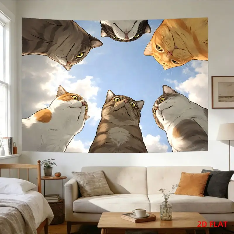 VIKAMA Funny Looking Up Cat Tapestry Cute Animal Wall Hanging Bedroom Dorm Home Decoration